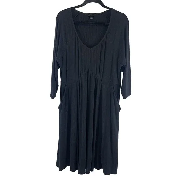 Torrid Mini Foxy Rib Fit And Flare Dress Black V-Neck Stretch 40836515 Womens 2X - Picture 2 of 11
